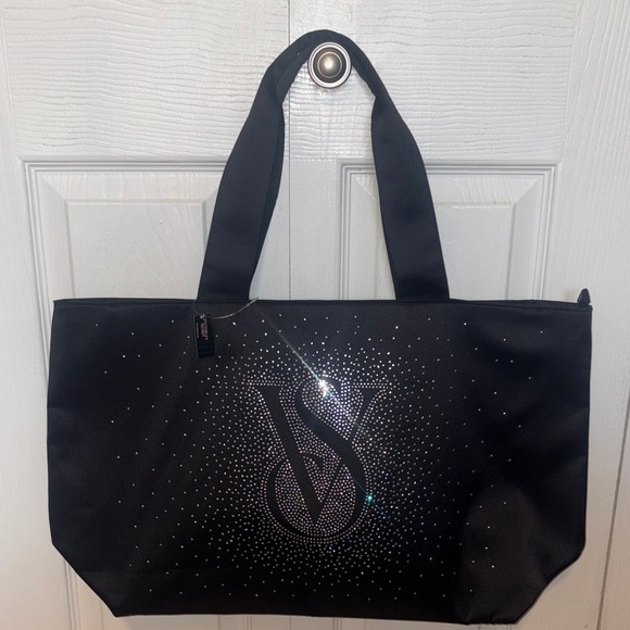 Victoria's Secret Handbags - Victoria's Secret Black Tote with Rhinestone Logo. NWT